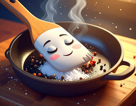 3d illustration of a smiley face in a pan with spicesの素材