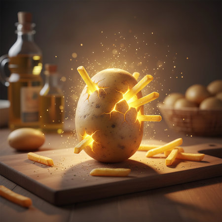 Covid-19 Coronavirus 2019-nCoV concept. Virus coming out of potato.の素材