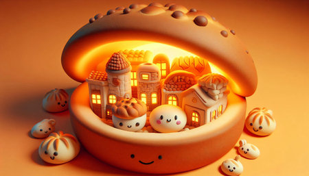 Halloween gingerbread houses in a clay oven. Halloween concept.の素材