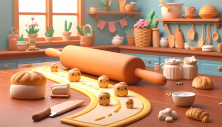 3d rendering of a bakery in a children's room with toysの素材
