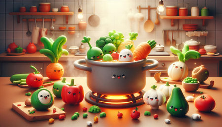 3d render of vegetable halloween cooking in the kitchen.の素材