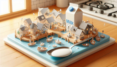 Model of the house on the table in the kitchen. 3d renderingの素材