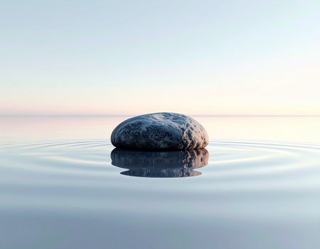 Zen stone in the water. 3d render. Nature background.の素材