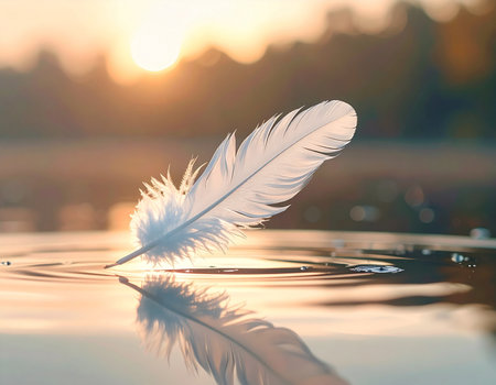 feather on the water, soft focus background with bokehの素材