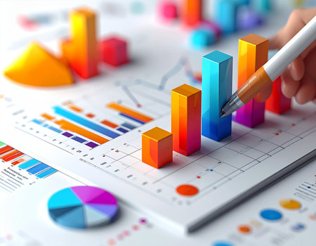 Businessman analyzing investment charts with a pencil. 3d rendering.の素材