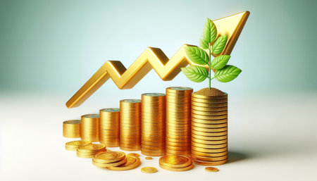 Investment concept, Coins graph stock market 3d render illustration.の素材