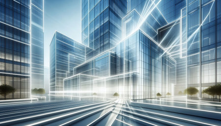 Modern business skyscrapers in the city. 3d rendering.の素材