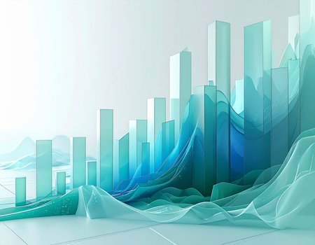abstract 3d illustration of graph over blue background with vignetteの素材