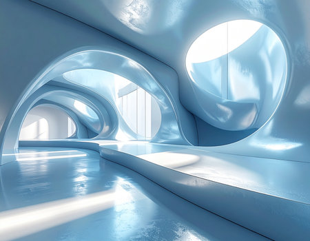 Abstract modern architecture background, empty open space interior. 3D renderingの素材