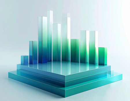 Highly rendering of bar chart in digital color background. 3D illustration.の素材