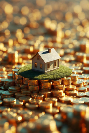 House on coins with shallow depth of field. Property investment concept.の素材