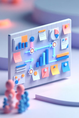 3d illustration of business graph and chart on white background. 3d renderingの素材