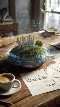 Cityscape Globalization Connection World Map Concept. 3D Renderingの素材
