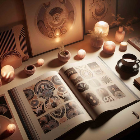 Vintage interior with book, candles and coffee cup. 3D renderingの素材