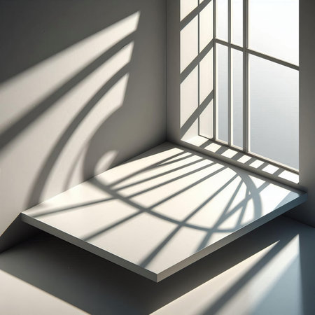 Empty room with window and shadow on the wall. 3d renderの素材