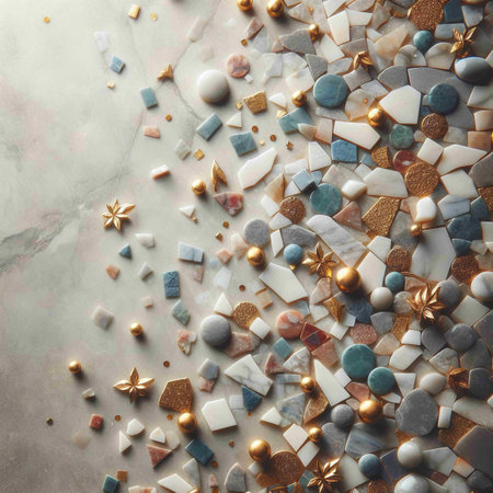 Mosaic background with colorful stones. Top view with copy spaceの素材