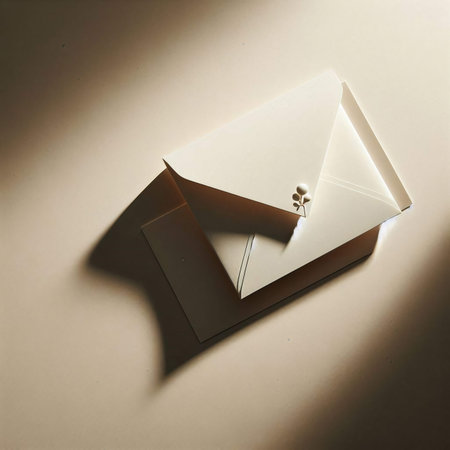 envelope on a white background with a shadow from the windowの素材
