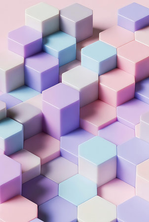 3d rendering of abstract geometric shapes in pastel pink and blue colorsの素材
