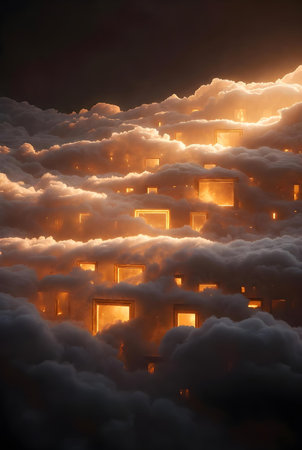 Foggy city at night. Abstract background. 3d renderingの素材