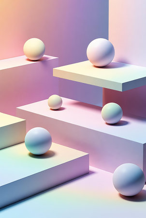 3d render, abstract background, geometric shapes, podiums, pastel colorsの素材