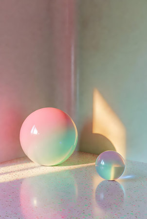 Glass balls on a pink background. 3d rendering, 3d illustration.の素材