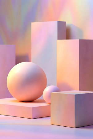 3d render, abstract background, geometric forms, pastel colorsの素材