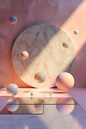 Minimalist abstract background, primitive geometrical figures, pastel colors, 3D renderの素材