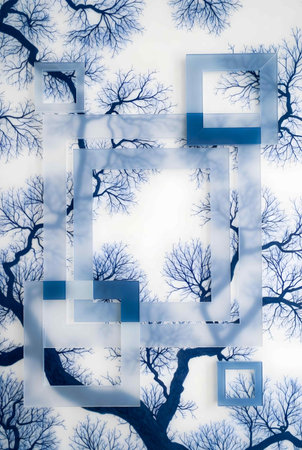 abstract winter background with trees and snowflakes in blue tonesの素材