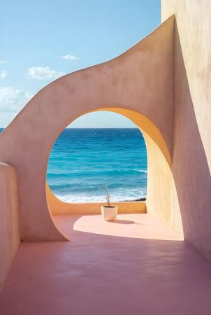 Beautiful Architecture building Exterior with santorini and greece seaの素材