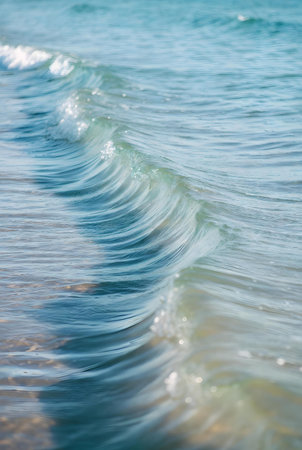 Sea wave on the beach in the morning. Shallow depth of fieldの素材