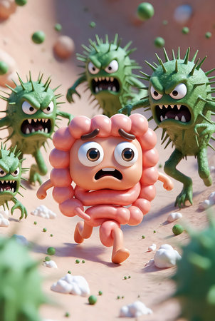 Funny bacteria and germs on the ground, 3d renderの素材