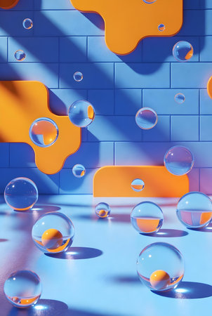Abstract background of blue and orange geometric shapes. 3D rendering.の素材