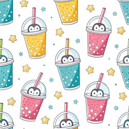Seamless pattern with cute cartoon milkshakes. Vector illustration.の素材