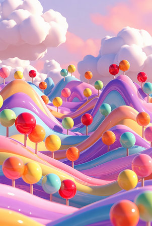3d render of colorful lollipops in the sky.の素材