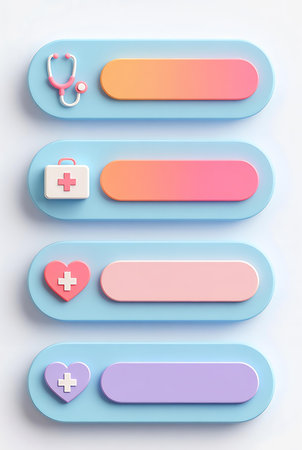 Stethoscope and first aid kit on buttons. 3d renderの素材