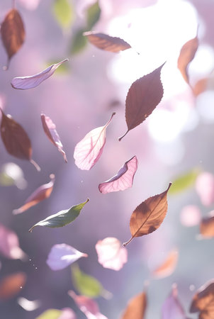 Beautiful pink leaves in the sunlight.Vintage color tone.の素材