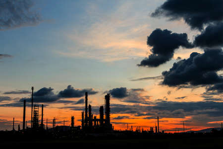Oil Refinery factory in Silhouette , petrochemical plant , Petroleumの写真素材