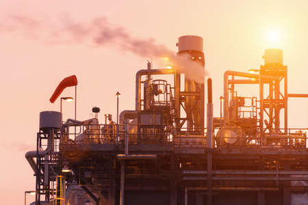 power plant with smoke stacksの写真素材