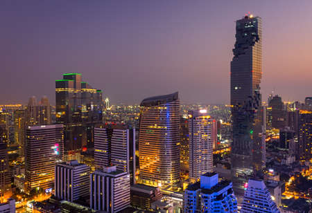Aerial view of Bangkok modern office buildings, condominium in Bangkok city downtown with sunset sky , Bangkok , Thailandのeditorial素材