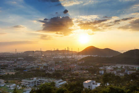 Oil Refinery factory at twilight , petrochemical plant , Petroleum , Chemical Industryのeditorial素材