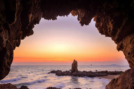 The rocks on the beach, beautiful stone sunset Background Pattaya in Thailandのeditorial素材