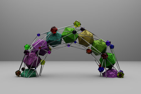 3d rendering of a low polygonal bridge made of colorful gems