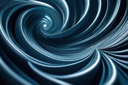 3d render of abstract background with spiral lines in blue color.の素材