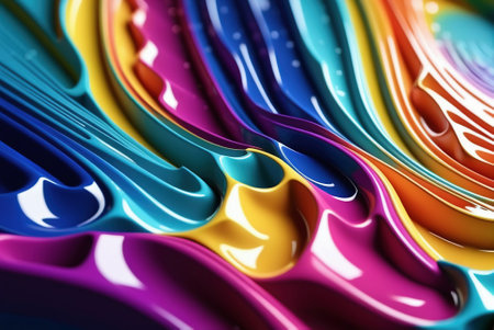 Colorful abstract background of flowing liquid. 3d rendering, 3d illustration.の素材