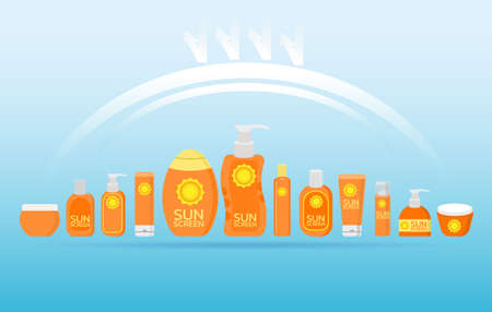 skin concerning the use of sunscreen.vector for sunscreen advertising.summer protection creamのイラスト素材