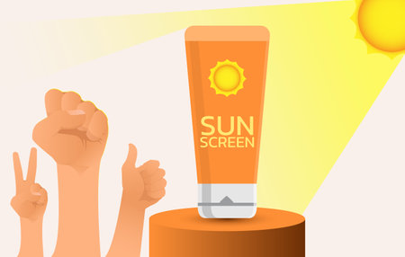 skin concerning the use of sunscreen.vector for sunscreen advertising.summer protection creamのイラスト素材