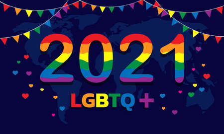 Happy Pride Day concept for LGBTQ community. LGBT Pride Typography Vector. Pride Text with LGBTQ Rainbow Flag Color.のイラスト素材