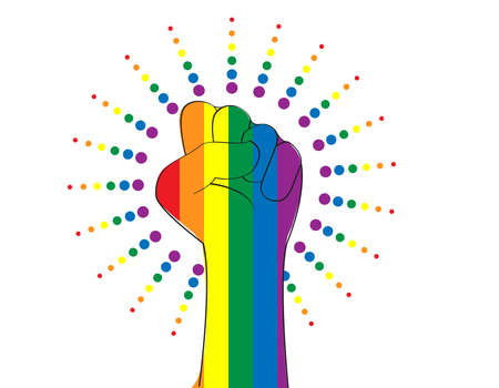 Happy Pride Day concept for LGBTQ community. LGBT Pride Typography Vector. Pride Text with LGBTQ Rainbow Flag Color.のイラスト素材