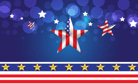 Memorial Day. Greeting card with USA flag and silhouette soldiers on blue background. National American holiday event. Flat. Vector illustration.のイラスト素材