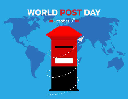 World Post Day with Flying mail paper on the world with world map backgroundのイラスト素材